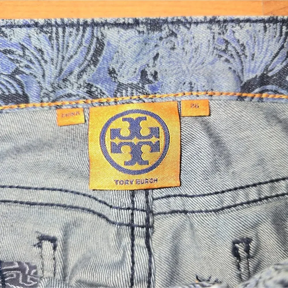 Tory Burch Blue Patterned Straight Leg Jeans